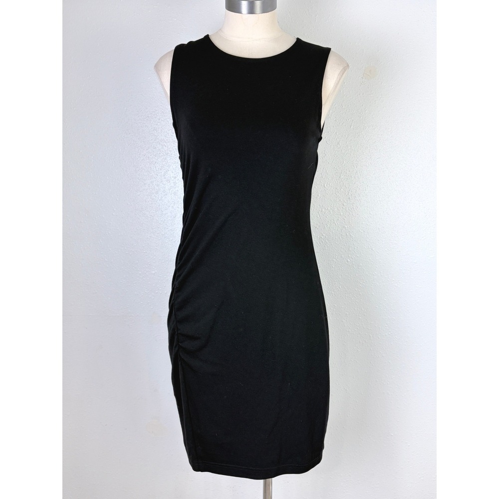 Club Monaco Sheath Dress Black Sleeveless Ruched Side Viscose Blend Size M
